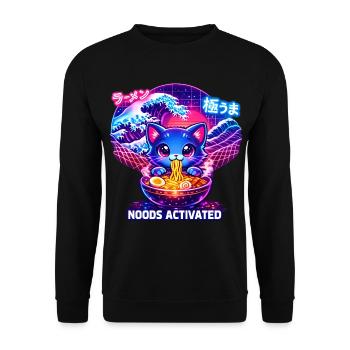 Ramen Kitty Neon Welle - Unisex Pullover - Schwarz - Vorne - Alina (178cm) & Michal (187cm)