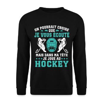 je joue au hockey cadeau drôle hockey sur glace - Unisex Sweatshirt - black - Front - Alina (178cm) & Michal (187cm)