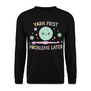 Yarn First Problems Later Funny Crochet Yarn - Unisex Sweatshirt - black - Front - Alina (178cm) & Michal (187cm)