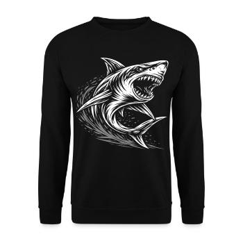 Tribal Hai – Shark Tattoo Motiv - Unisex Pullover - Schwarz - Vorne - Alina (178cm) & Michal (187cm)