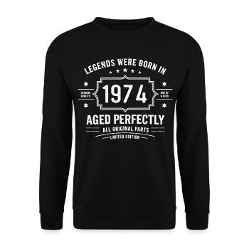Millésime original 1974 | Cadeau d’anniversaire 1974 - Sweat-shirt Unisexe - noir - Devant - Alina (178cm) & Michal (187cm)