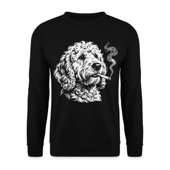Smoking Goldendoodle : Drôle de dessin de mème de chien - Sweat-shirt Unisexe - noir - Devant - Alina (178cm) & Michal (187cm)