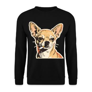 Smoking Chihuahua: Funny Dog Meme Design - Unisex Sweatshirt - black - Front - Alina (178cm) & Michal (187cm)