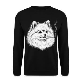 Smoking Pomeranian : Mème drôle de Pomeranian - Sweat-shirt Unisexe - noir - Devant - Alina (178cm) & Michal (187cm)