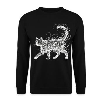 Minimalist Scribble Cat Line Art Japanese - Unisex Sweatshirt - black - Front - Alina (178cm) & Michal (187cm)