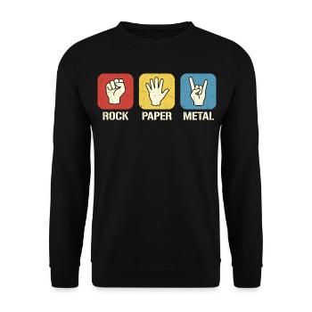 Rock Paper Metal – Retro Rock Scissors Design - Sweat-shirt Unisexe - noir - Devant - Alina (178cm) & Michal (187cm)