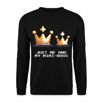 Nur ich & mein Miniboss | Papa Kind - Unisex Pullover - Schwarz - Vorne - Alina (178cm) & Michal (187cm)