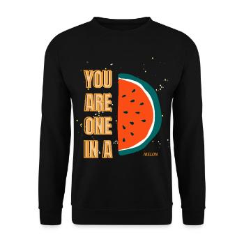 Funny you are One In A Melon Watermelon Pun Fruit - Unisex Sweatshirt - black - Front - Alina (178cm) & Michal (187cm)