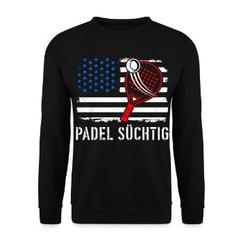 Padel Hobby PADEL SÜCHTIG Padel Spiel Lustiges - Unisex Pullover - Schwarz - Vorne - Alina (178cm) & Michal (187cm)