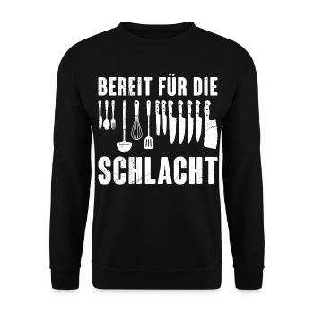 Chefkoch BEREIT FÜR DIE SCHLACHT Lustiges - Unisex Pullover - Schwarz - Vorne - Alina (178cm) & Michal (187cm)