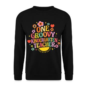 Groovy kindergarten teacher with heart and flowers - Unisex Sweatshirt - black - Front - Alina (178cm) & Michal (187cm)