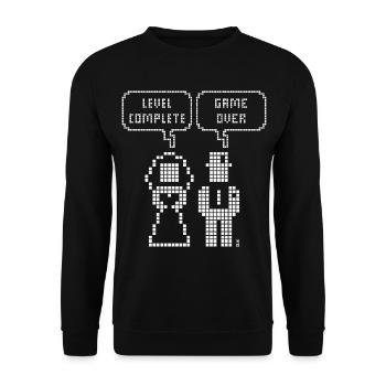 Niveau Terminé – Game Over (Mariage Enterrement de Vie de Garçon Pixel W) - Sweat-shirt Unisexe - noir - Devant - Alina (178cm) & Michal (187cm)
