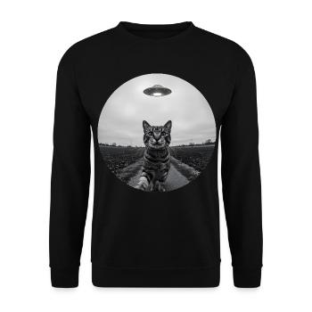 Funny UFO Space Cat Alien Design - Unisex Sweatshirt - black - Front - Alina (178cm) & Michal (187cm)