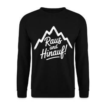 Nix wie raus – Freiheit in den Bergen - Unisex Pullover - Schwarz - Vorne - Alina (178cm) & Michal (187cm)