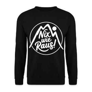 Nix wie raus – Freiheit in den Bergen - Unisex Pullover - Schwarz - Vorne - Alina (178cm) & Michal (187cm)