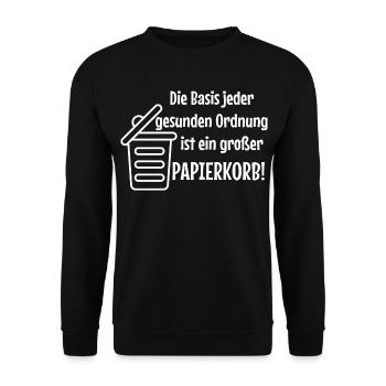 Basic Order: Large Wastepaper Bin Witzer Saying Office - Unisex Sweatshirt - black - Front - Alina (178cm) & Michal (187cm)
