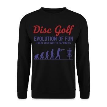 Disc Golf Evolution Of Fun Wirf Dich Zu - Unisex Pullover - Schwarz - Vorne - Alina (178cm) & Michal (187cm)