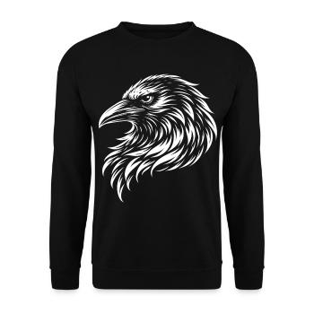 Tribal Rabe – Mystisches Vogel Motiv - Unisex Pullover - Schwarz - Vorne - Alina (178cm) & Michal (187cm)