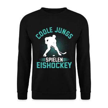 Coole Jungs spielen Eishockey - Unisex Pullover - Schwarz - Vorne - Alina (178cm) & Michal (187cm)