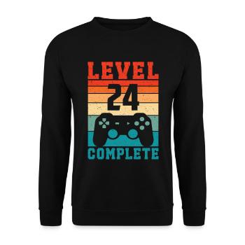 24. Geburtstag Level 24 Complete 24 Jahre Gamer - Unisex Pullover - Schwarz - Vorne - Alina (178cm) & Michal (187cm)