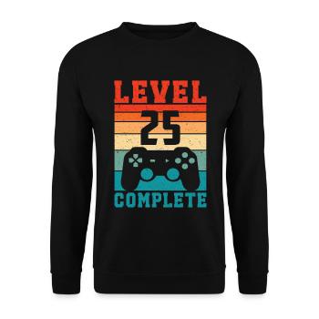 25. Geburtstag Level 25 Complete 25 Jahre Gamer - Unisex Pullover - Schwarz - Vorne - Alina (178cm) & Michal (187cm)