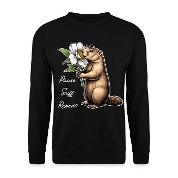 Murmeltier: Pause, Schnuppern, Weitermachen - Unisex Pullover - Schwarz - Vorne - Alina (178cm) & Michal (187cm)