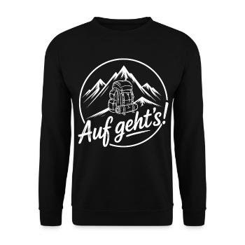 Auf geht's Bergabenteuer - Unisex Pullover - Schwarz - Vorne - Alina (178cm) & Michal (187cm)