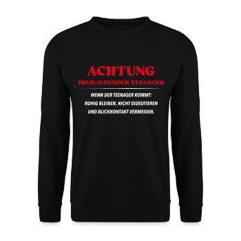 Achtung freilaufender Teenager - Unisex Pullover - Schwarz - Vorne - Alina (178cm) & Michal (187cm)
