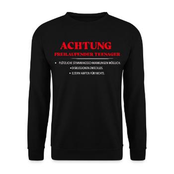 Achtung freilaufender Teenager - Unisex Pullover - Schwarz - Vorne - Alina (178cm) & Michal (187cm)