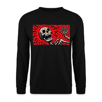 Skelett im Blutrot Retro-Print - Unisex Pullover - Schwarz - Vorne - Alina (178cm) & Michal (187cm)