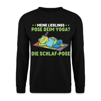 Yoga Frosch – Meine Lieblingspose: Schlafen - Unisex Pullover - Schwarz - Vorne - Alina (178cm) & Michal (187cm)