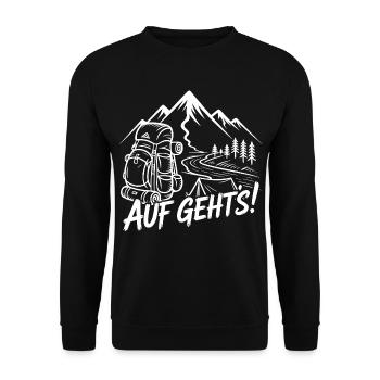 Mountain Adventure Hiking with a Backpack - Unisex Sweatshirt - black - Front - Alina (178cm) & Michal (187cm)