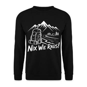 Nix Wie Raus Bergwanderung - Unisex Pullover - Schwarz - Vorne - Alina (178cm) & Michal (187cm)