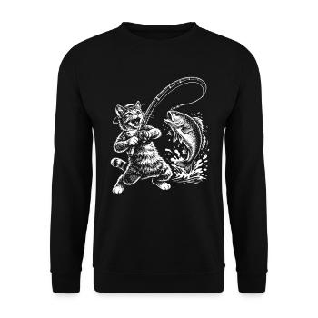 Funny Cat Fish Fishing Angler - Unisex Sweatshirt - black - Front - Alina (178cm) & Michal (187cm)