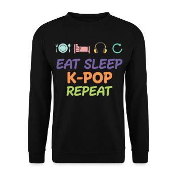 Essen, schlafen, K-Pop wiederholen, koreanisches Popmusikleben - Unisex Pullover - Schwarz - Vorne - Alina (178cm) & Michal (187cm)