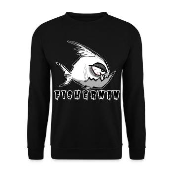 Lustiges Angler Motiv im Cartoon Stil, Fisherman - Unisex Pullover - Schwarz - Vorne - Alina (178cm) & Michal (187cm)