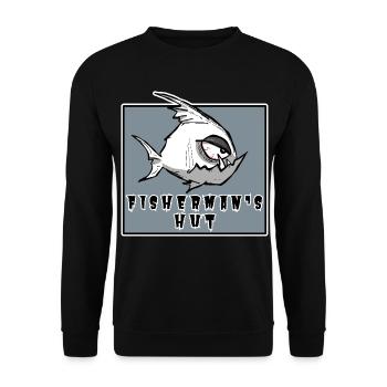 Lustiges Angler Motiv im Cartoon Stil, Fisherman - Unisex Pullover - Schwarz - Vorne - Alina (178cm) & Michal (187cm)