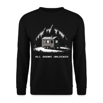 Alle Räume freigeschaltet | Tiny House - Unisex Pullover - Schwarz - Vorne - Alina (178cm) & Michal (187cm)