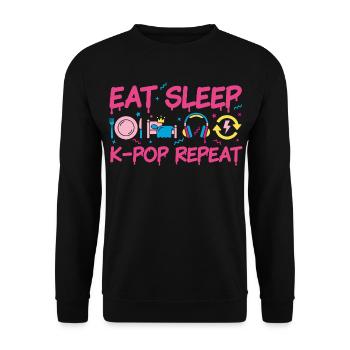 Mange, dors, K-Pop, rediffusion, musique coréenne K-pop. - Sweat-shirt Unisexe - noir - Devant - Alina (178cm) & Michal (187cm)