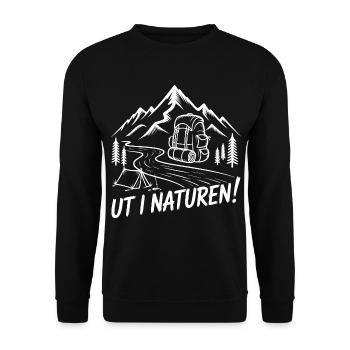 Wandern in der Natur mit Rucksack - Unisex Pullover - Schwarz - Vorne - Alina (178cm) & Michal (187cm)