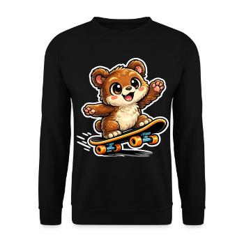 Kuschelbär Skateboard-Abenteuer - Unisex Pullover - Schwarz - Vorne - Alina (178cm) & Michal (187cm)