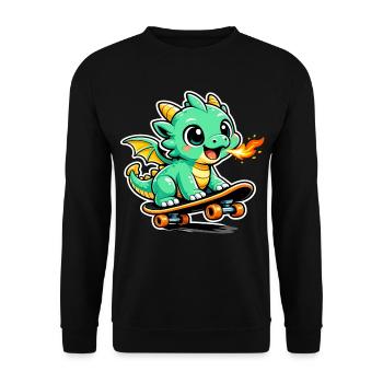 Kleiner Drachen Skateboarder - Unisex Pullover - Schwarz - Vorne - Alina (178cm) & Michal (187cm)