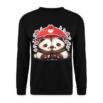 Couple de pandas sous un parapluie rouge - Sweat-shirt Unisexe - noir - Devant - Alina (178cm) & Michal (187cm)