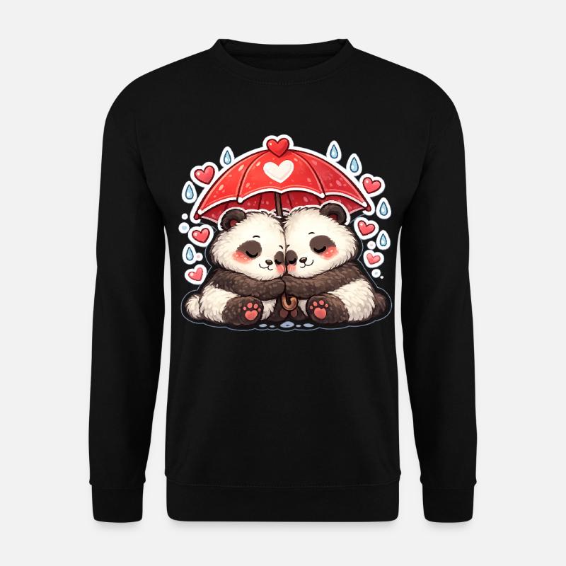 Panda couple under red umbrella - Unisex Sweatshirt - black