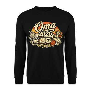 Oma 2026 | Schwangerschaft Ankündigung Frauen - Unisex Pullover - Schwarz - Vorne - Alina (178cm) & Michal (187cm)