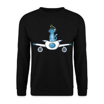 Flugzeugpilot Katze - Unisex Pullover - Schwarz - Vorne - Alina (178cm) & Michal (187cm)