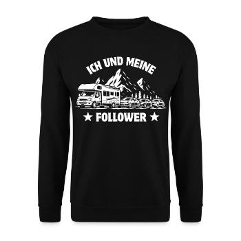 Ich und meine Follower - Wohnmobil - Stau - Unisex Pullover - Schwarz - Vorne - Alina (178cm) & Michal (187cm)