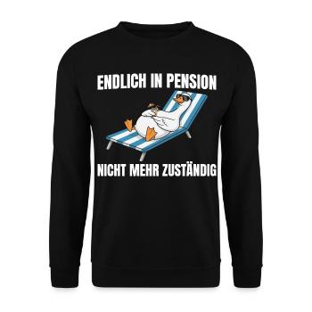 Pensionär Gans - Nicht mehr zuständig Pension - Unisex Pullover - Schwarz - Vorne - Alina (178cm) & Michal (187cm)