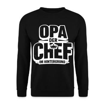 Opa der Chief im Hintergrund - Unisex Pullover - Schwarz - Vorne - Alina (178cm) & Michal (187cm)