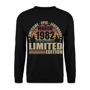 Vintage März 1982 Jubiläum – März 1982 - Unisex Pullover - Schwarz - Vorne - Alina (178cm) & Michal (187cm)